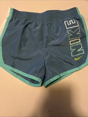 Nike Girls Blue Athletic Shorts with Teal Trim